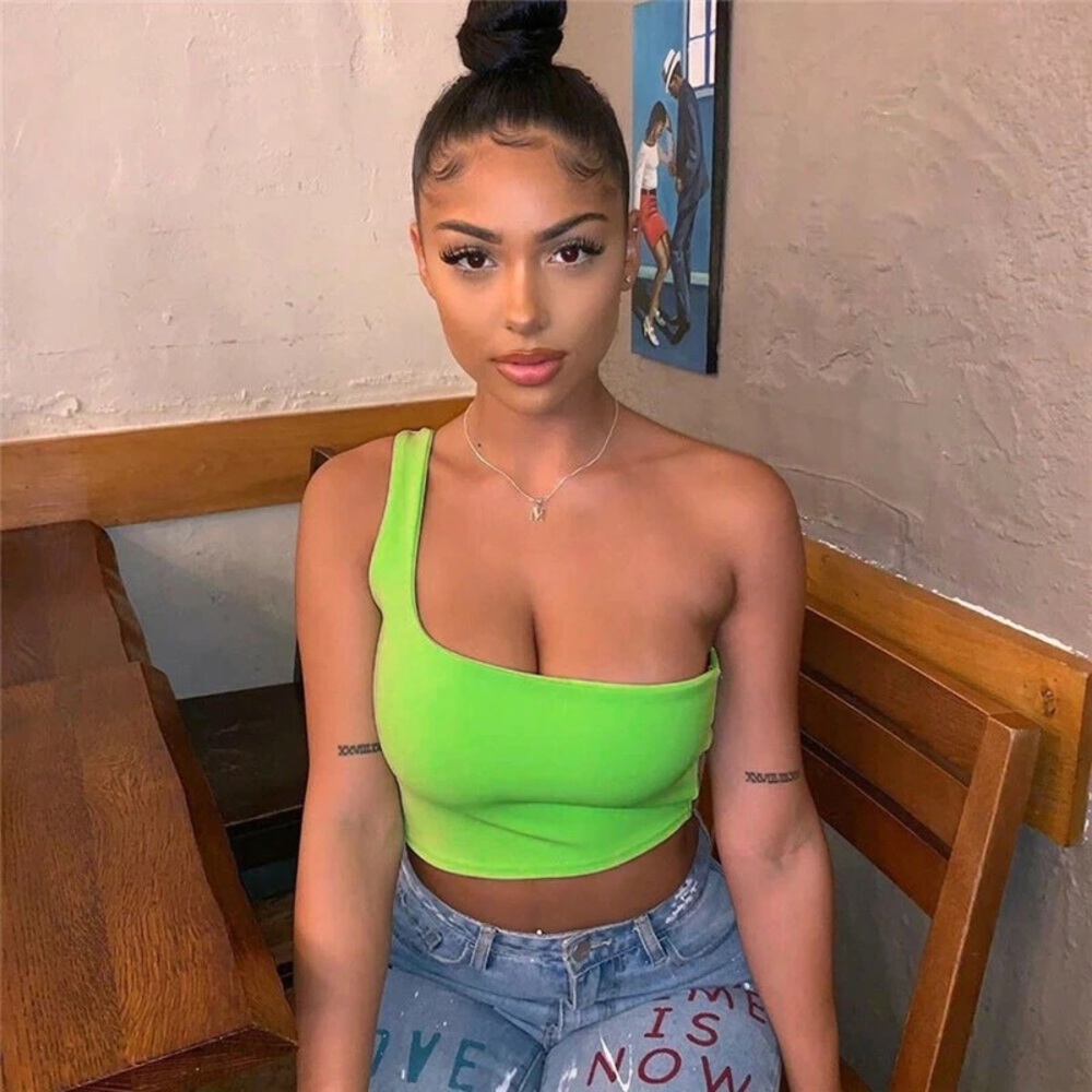 NWT one shoulder green crop top